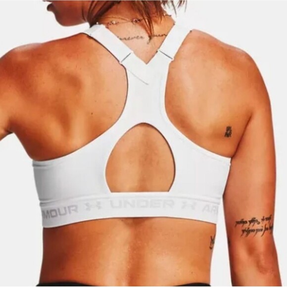 Under Armour UA Sports Bra White Gray Size 34A 34a Small Zip Front Logo Gym Yoga - Picture 5 of 16